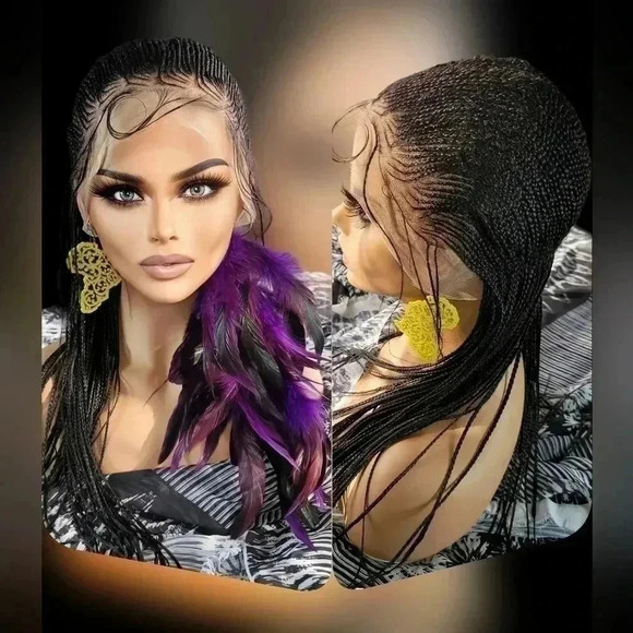 Ebony Elegance: Handcrafted Full Lace Cornrow Braided Wig 100 % handmade.NWT
